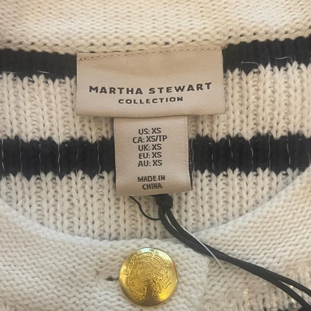 Martha Stewart White and Navy Striped Cardigan - Picture 2 of 6